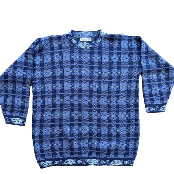Vintage Private Eyes Blue Plaid Crewneck Sweater XL Made in USA Classic - Picture 1 of 4